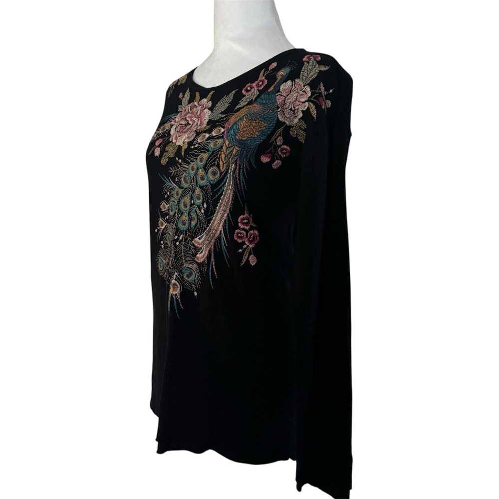 Johnny Was Peacock Embroidered Thermal Top Black – Small - Picture 7 of 13